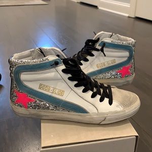 Authentic Golden Goose Silver Glitter slides Size 37